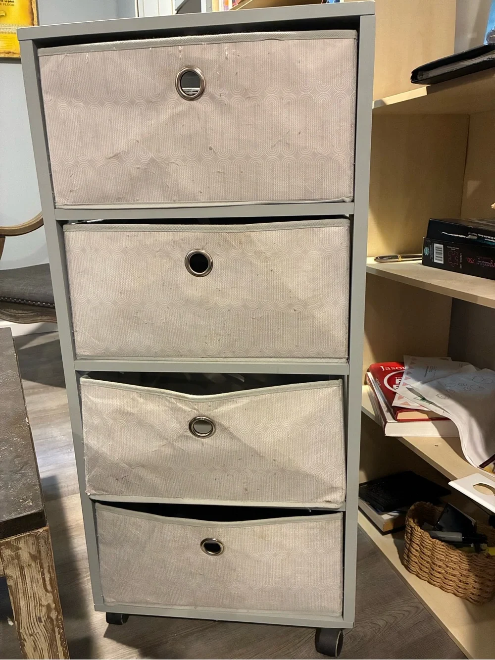Kohl's White 4-Drawer Fabric Storage Tower on Wheels